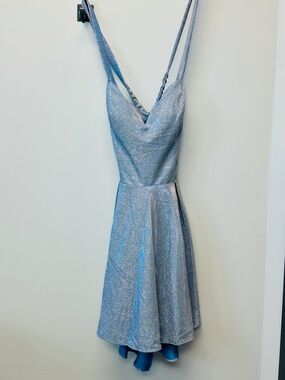 B Darlin Iridescent Light Blue Glitter Midi Dress